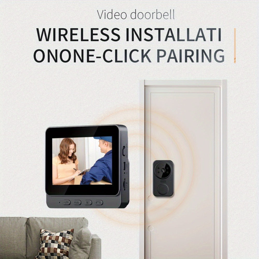 1296P Video Doorbell with 4.3" Indoor Monitor & Local SD Storage - No WiFi No App Required, Two-Way Audio