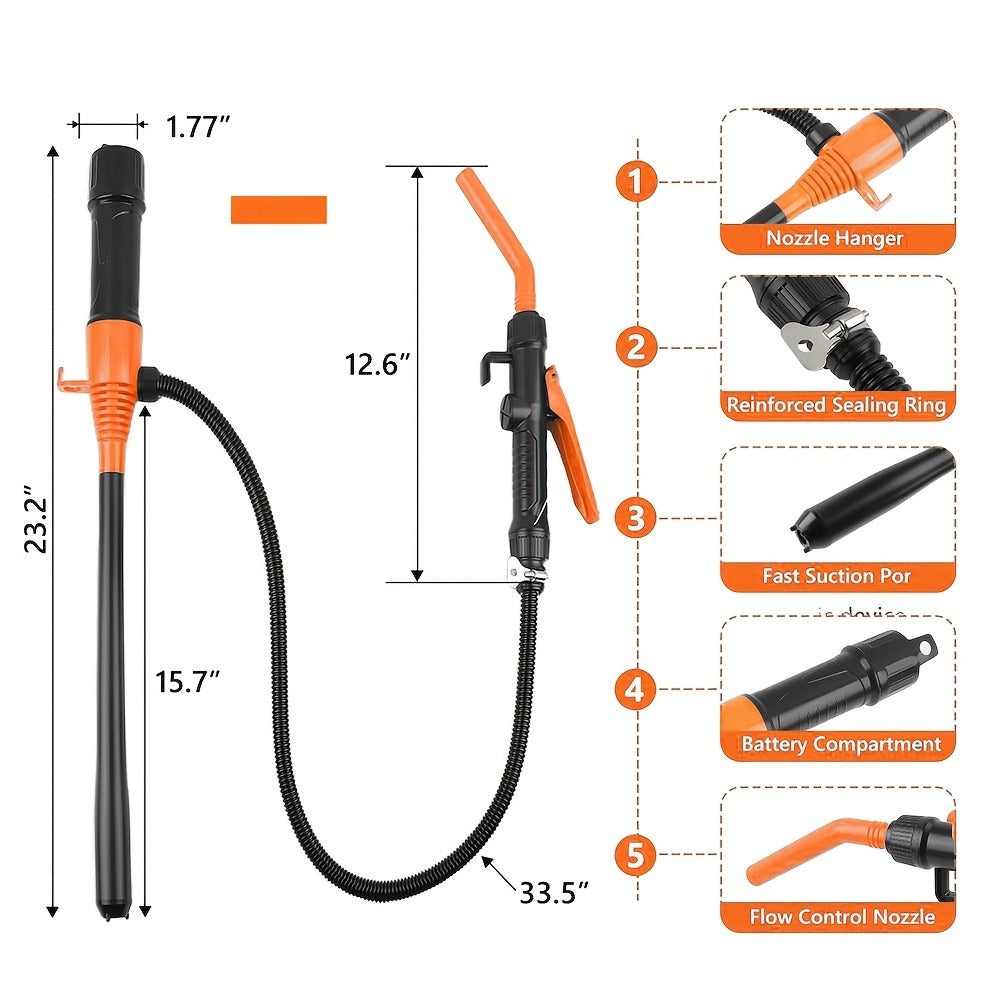 Battery Powered Fuel Transfer Pump 2.4 GPM Portable Gas Transfer Pump with Flow Control Nozzle for Gasoline Oil Diesel 1.3" Straw Corrosion