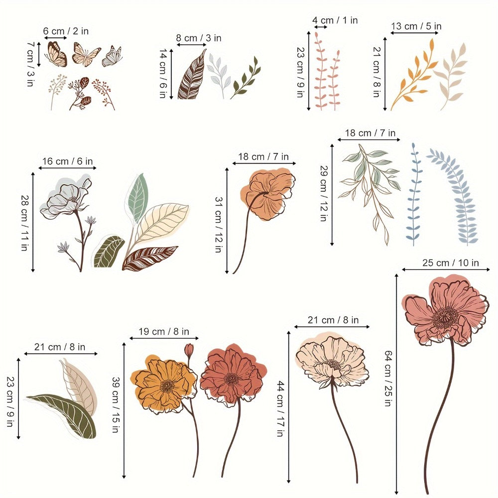 Bohemian Floral Wall Decals Self-Adhesive Wildflower Stickers for Living Room Bedroom TV Wall Art Decor