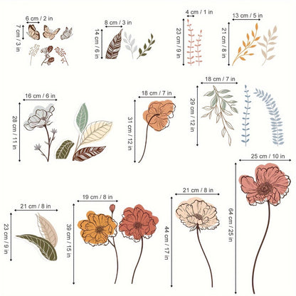 Bohemian Floral Wall Decals Self-Adhesive Wildflower Stickers for Living Room Bedroom TV Wall Art Decor