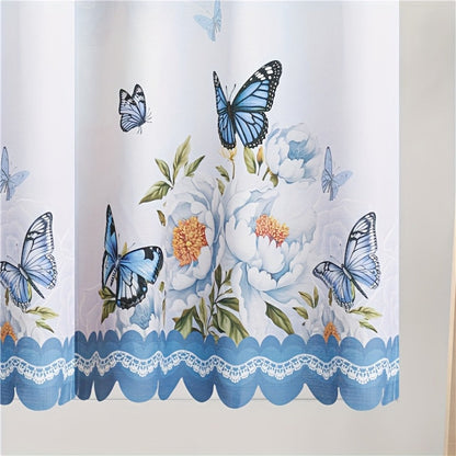 Three-Piece Butterfly Floral Window Curtain Set with Rod-Pocket Valance, Two Tiers and Four Colors