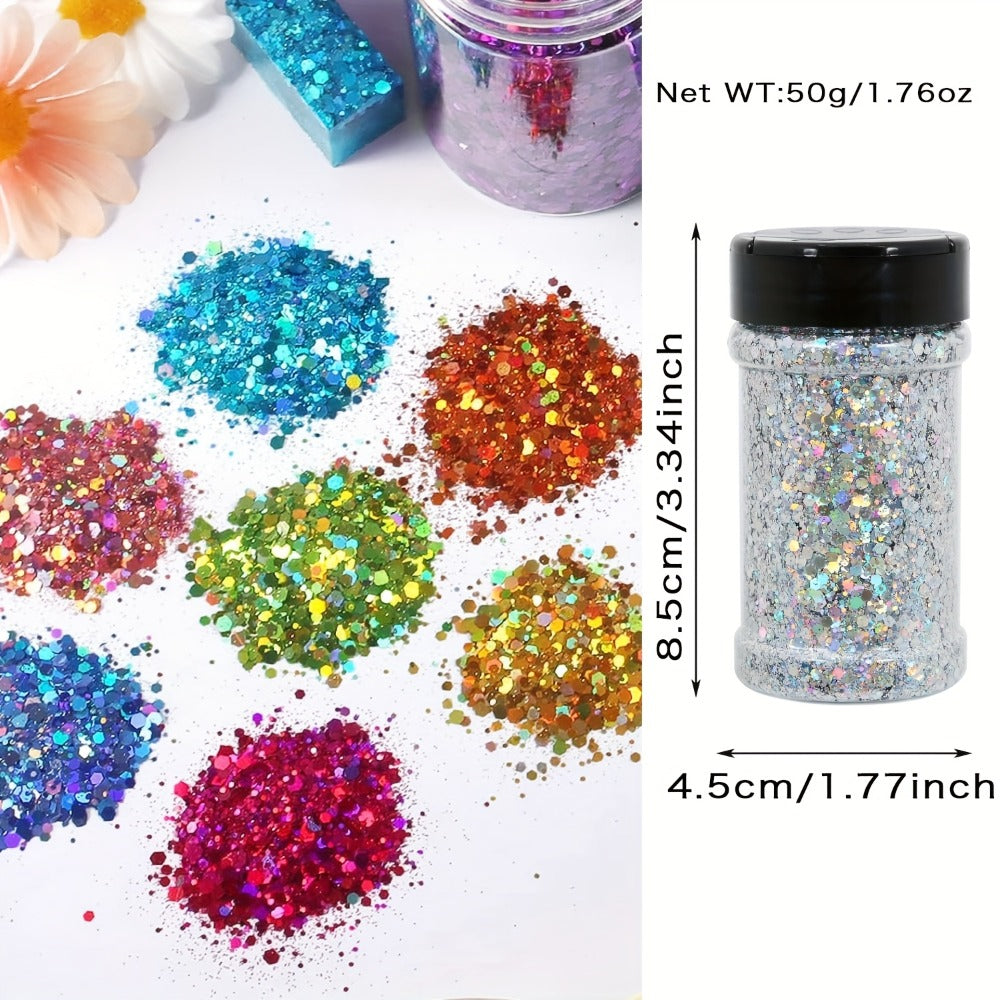 Holographic Chunky Glitter Set 4 Boxes 200g – Laser Diamond Metallic Hexagonal Flakes for Epoxy Resin, Tumblers, Scrapbooking