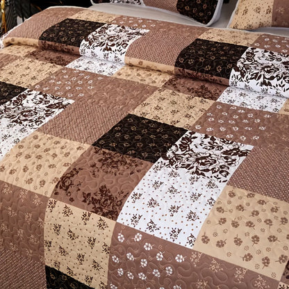 Patchwork Quilted Bedspread Set 3 Piece - 1 Quilt & 2 Pillow Shams All-Season Breathable 100% Polyester Bedding Set for Bedroom Dorm