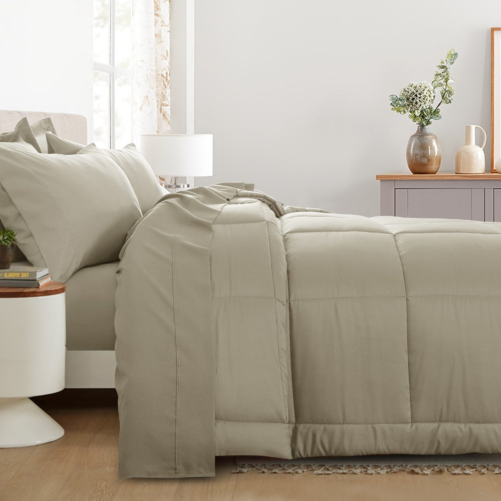 7 Piece Comforter Set Luxury Soft Fluffy Bedding All Season Bed in a Bag with Comforter Fitted Sheet Flat Sheet Pillowcases Hypoallergenic