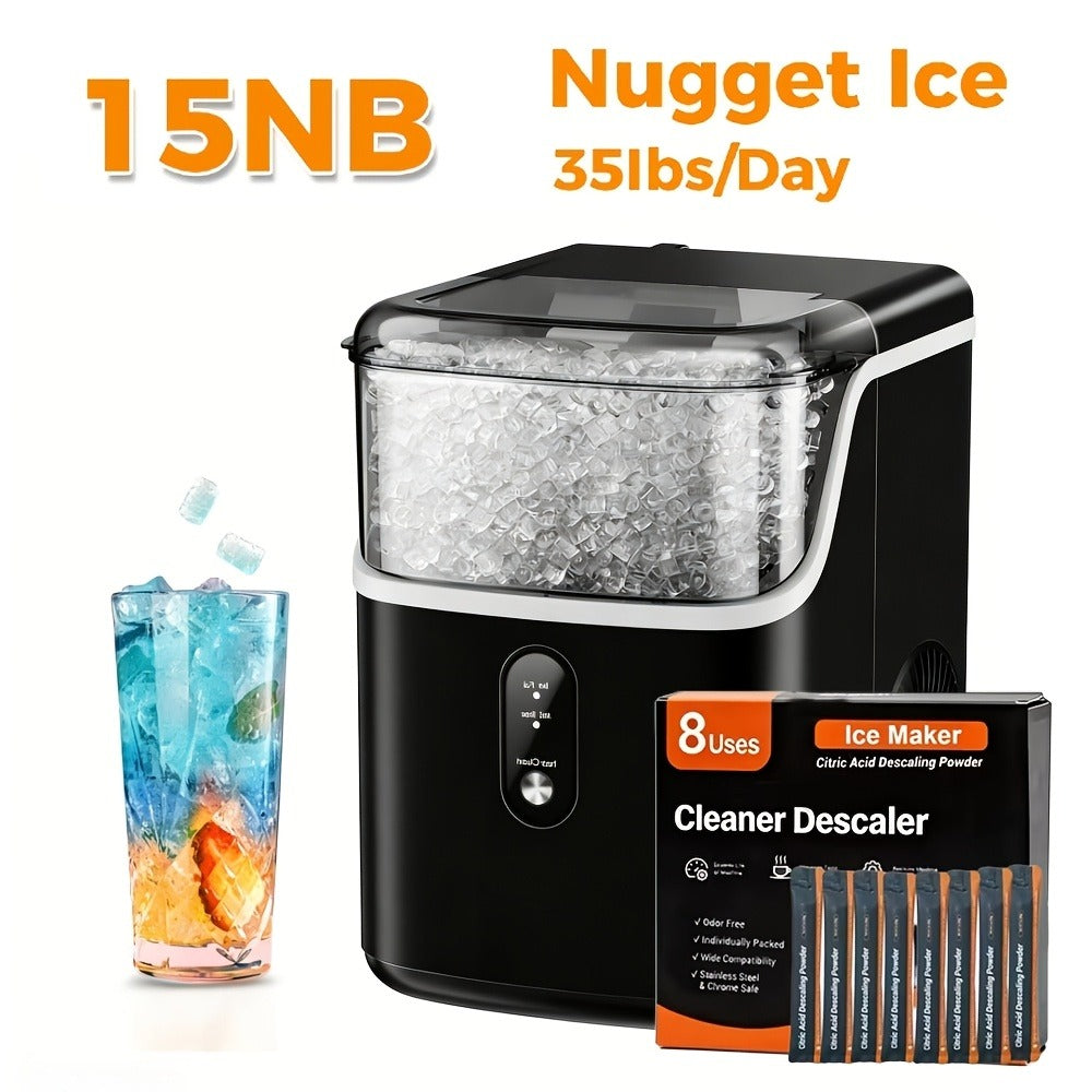 Stainless Steel Ice Maker Countertop – 35 Lbs Soft Chewable Nugget Ice or 26 Lbs Bullet Ice, Pebble Portable Ice Machine for Home, Kitchen