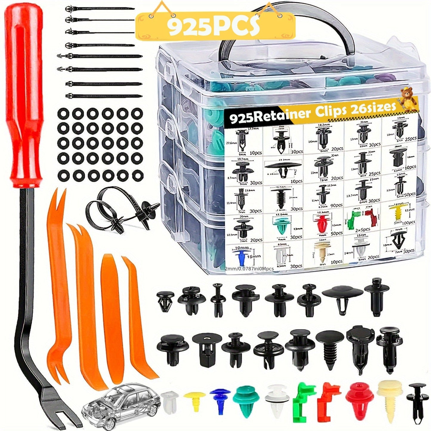 Car Retainer Clips Push Fasteners Kit Bumper Plastic Rivets Assortment for Auto Interior Exterior Trim Panel Body Clips – 113 to 928 Pcs