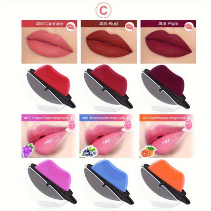 Lipstick Set, Mirsist 6-Piece Lip-Shaped Color Collection with Three Numbered Shade-Group Options