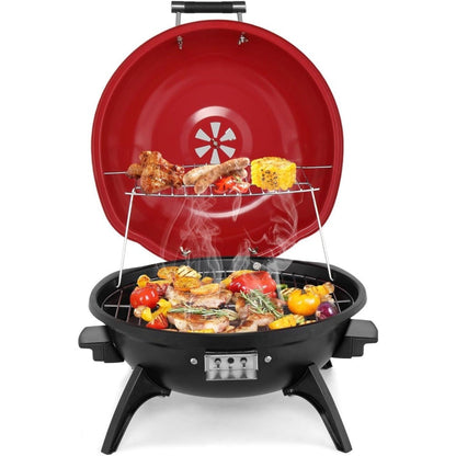 Electric Indoor Grill Smokeless Vertical Design 1.12 SqFt Griddle Warming Rack Adjustable Temp for Grilling, Camping and Outdoor Meals
