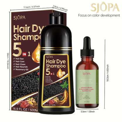 Rosemary Oil Hair Coloring Shampoo 5-in-1 Herbal Formula 500ml - 100% Gray Coverage for Bath Time, Home Spa and Personal Care