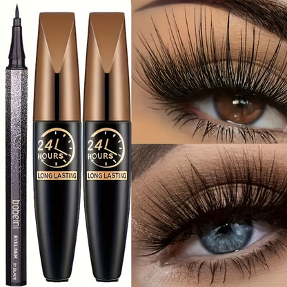 8D Fiber Mascara Set 2 Pcs Volumizing Lengthening Smudge-Proof Waterproof Lash Extension, for Makeup, Travel and Everyday Vanity Use
