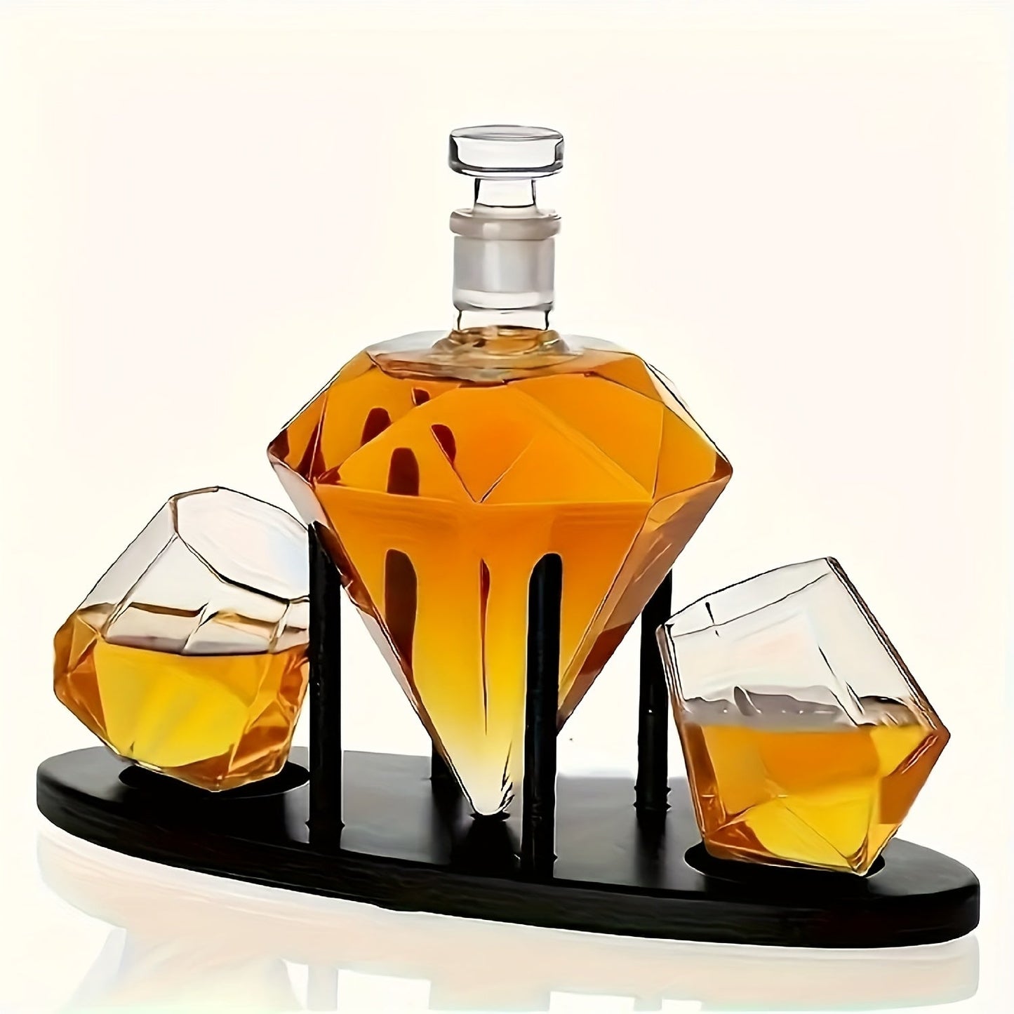 Whiskey Decanter Set with 2 Diamond Glasses & Wooden Rack, Brick Stone Design, Bourbon Rum Vodka Tequila Gift Set for Men Home Bar