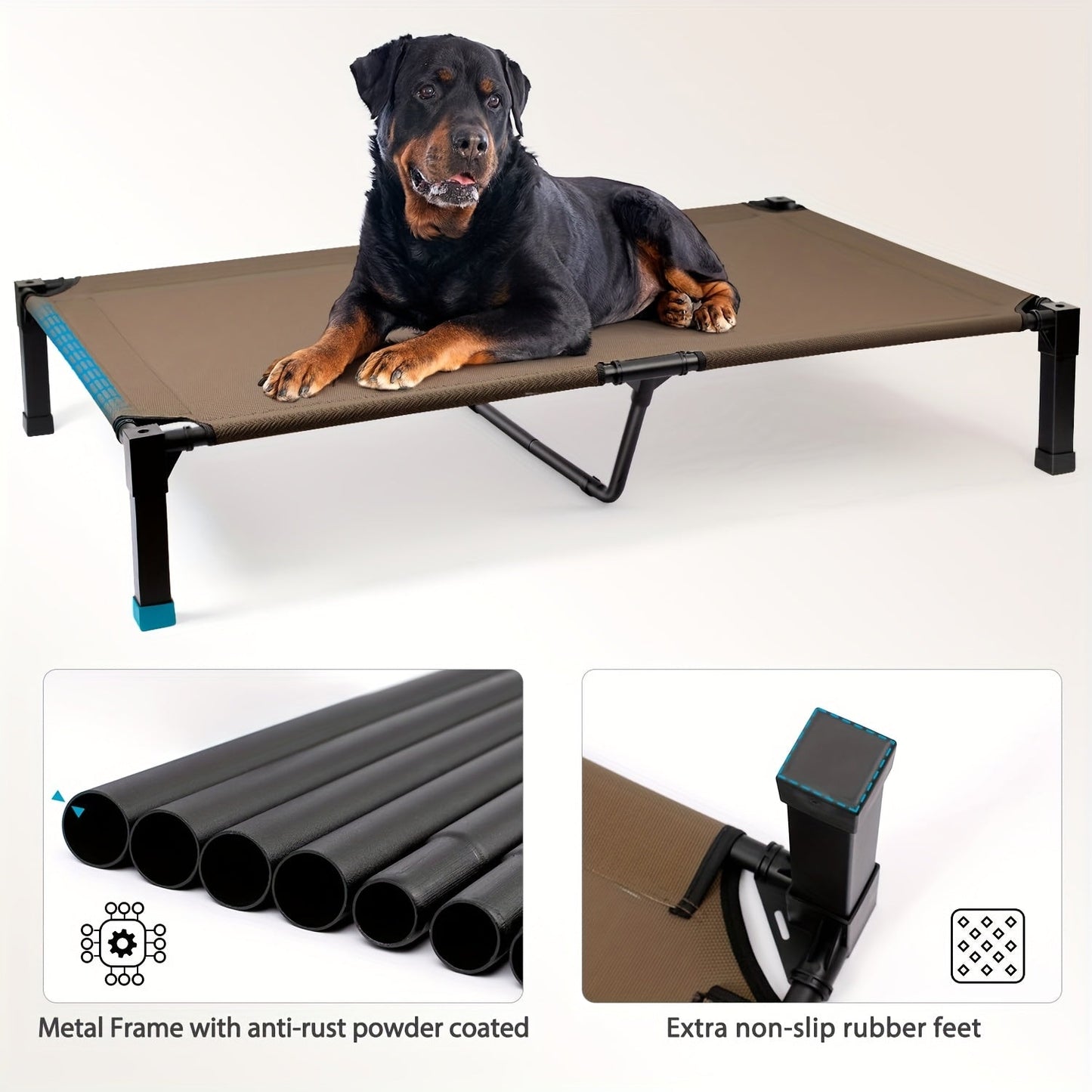 Elevated Pet Cot with Metal Frame, Textilene-Labeled Mesh Deck, Four Sizes and Seven Colors