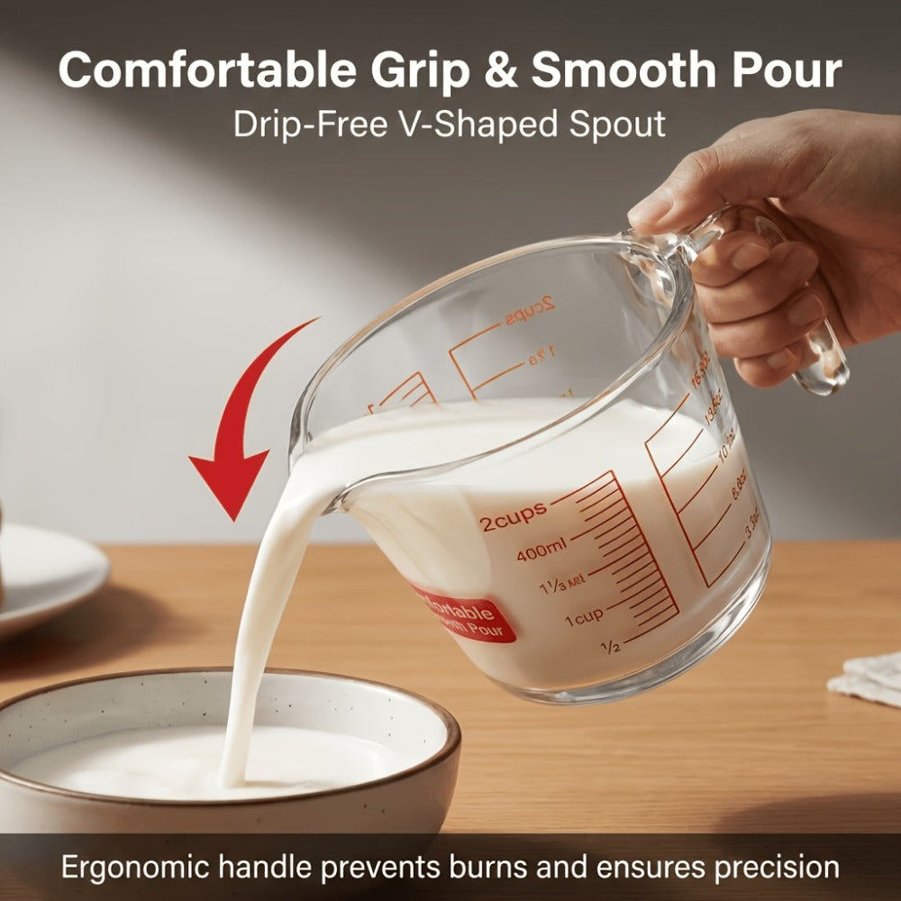 Glass Measuring Cup Heat Resistant Large with Handle 16.9 oz 33.8 oz Reusable Kitchen Baking for Home Cooking, Dining and Outdoor Meals