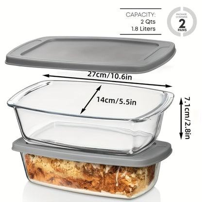 Glass Baking Dish with Lid, 1.9 Qt Rectangular Glass Loaf Pan with Handles, Oven & Airtight Food Storage Container