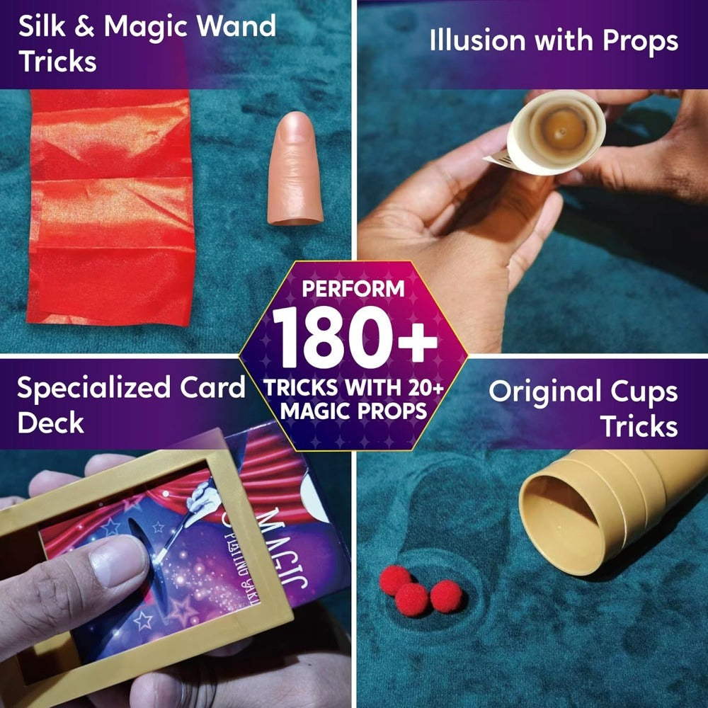 180+ Magic Tricks Kit for Kids, Complete Magician Starter Set with Step-by-Step Video Lessons, Magic Wand