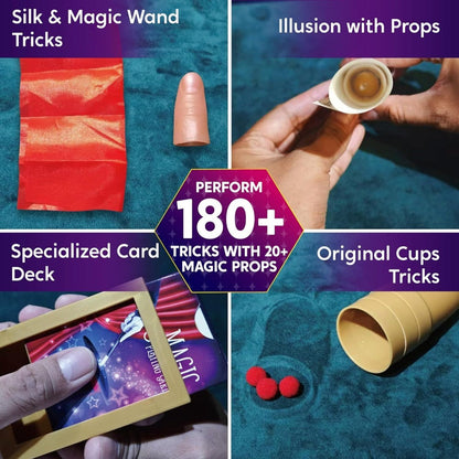 180+ Magic Tricks Kit for Kids, Complete Magician Starter Set with Step-by-Step Video Lessons, Magic Wand