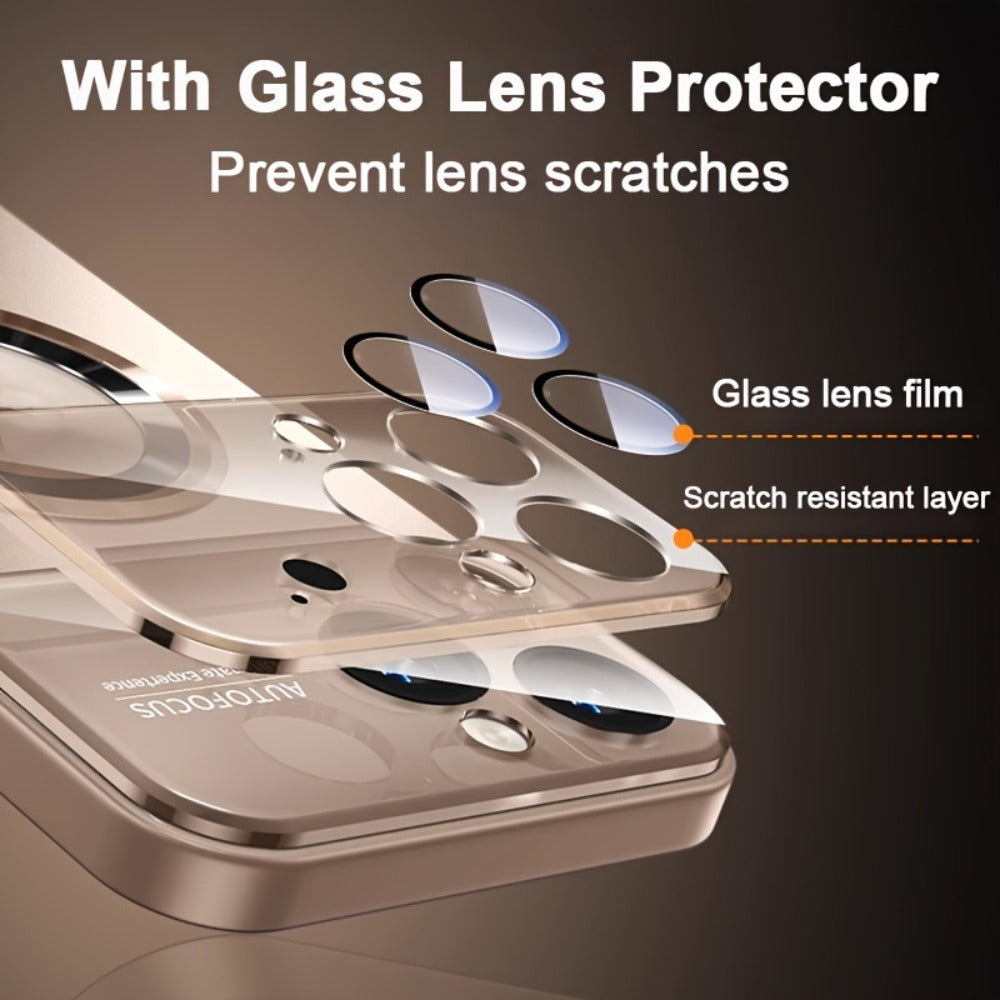 Phone Case Matte Titanium-Finish Cover with Built-In Glass Lens Protector for Select iPhone Models