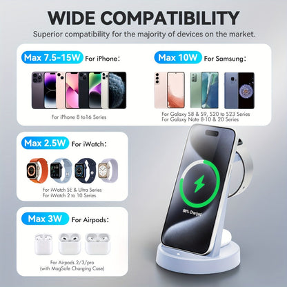 Wireless Charging Station, 3-in-1 Multi-Style Dock for iPhone, Samsung Galaxy, Apple Watch and AirPods