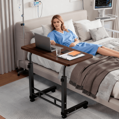 Adjustable Height Rolling Overbed Nursing Table 3-Layer Shelves Bedside Tray for Elderly for Entryways, Bedrooms and Living Spaces