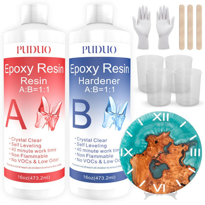 Epoxy Resin Kit Ultra Clear Bubble-Free Self-Leveling, 2-Part Casting & Coating Resin for River Tables Countertops Crafts