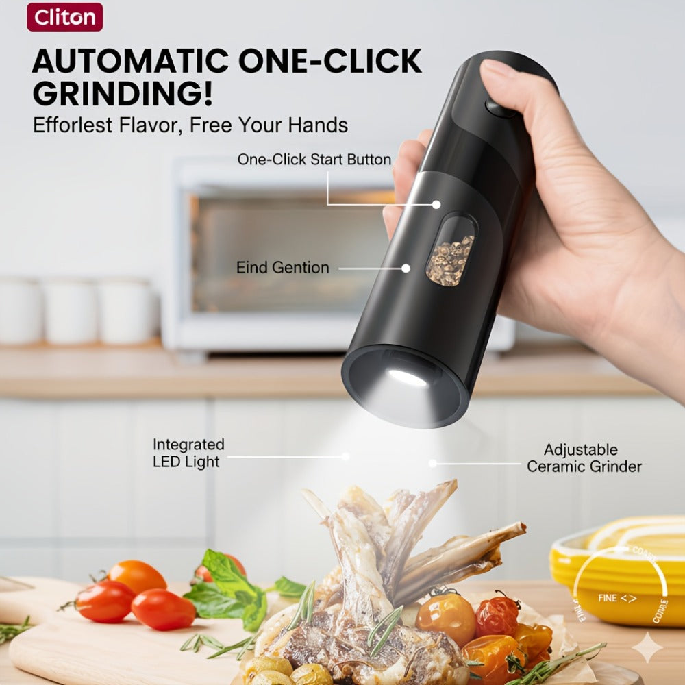 Electric Salt and Pepper Grinder Set, Rechargeable Mills with LED Light, Adjustable Coarseness & 3.72oz for Home Kitchen