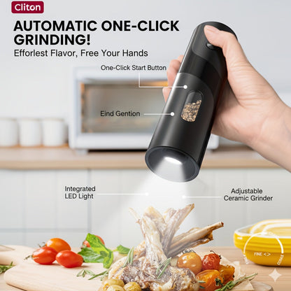 Electric Salt and Pepper Grinder Set, Rechargeable Mills with LED Light, Adjustable Coarseness & 3.72oz for Home Kitchen