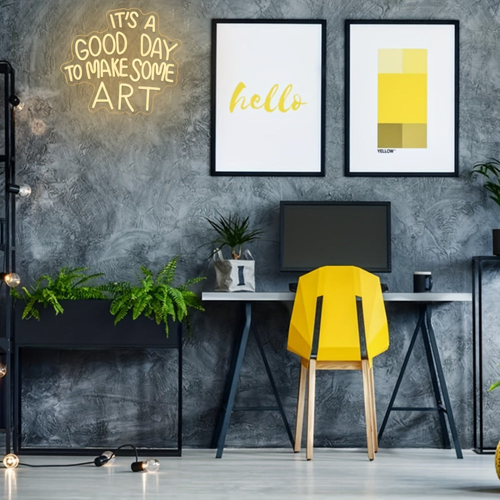 LED Neon Sign "Today Is a Great Day for Creating Art" Dimmable Wall Light for Study Room Classroom Home Living Room