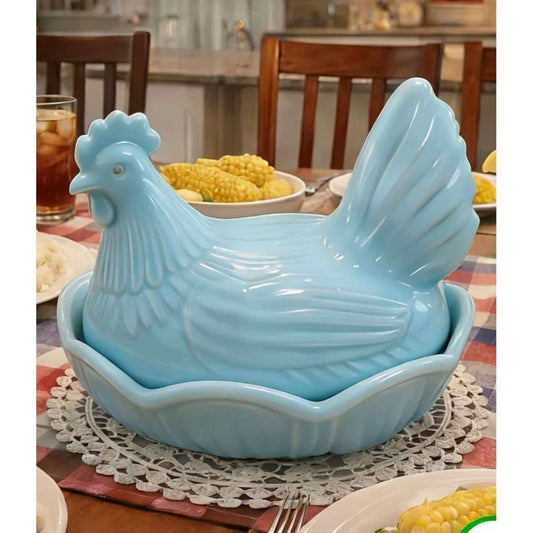 Glass Hen on Nest Candy Jar Vintage Farmhouse, Covered Chicken Storage Canister with Embossed Design