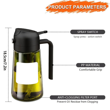 Glass Olive Oil Dispenser Bottle Set of 2 – 16oz 480ml Dual Drizzle & Spray Function, Light-Blocking Design for Fresh Oil