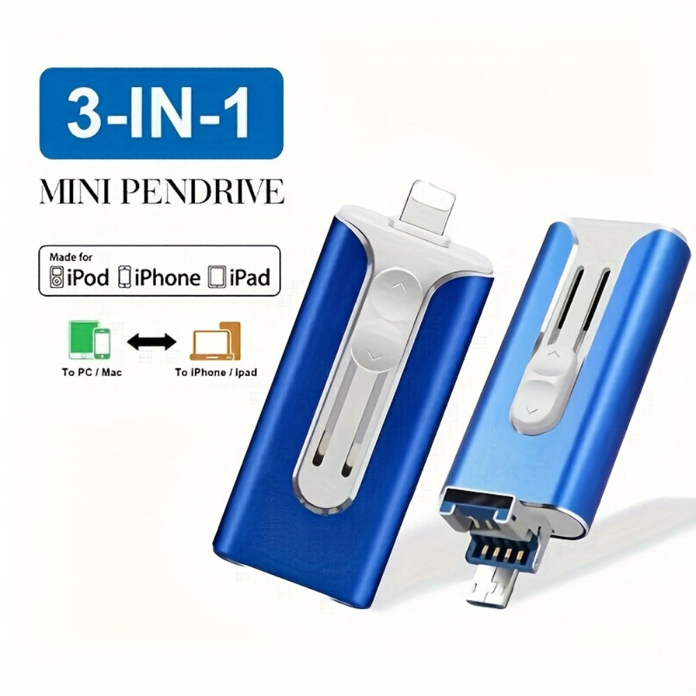 OTG USB 3.0 Flash Drive 4-in-1 for iPhone iPad Android Mac PC – Lightning Type-C Micro USB Connector Thumb Drive 64GB 128GB 256GB Memory