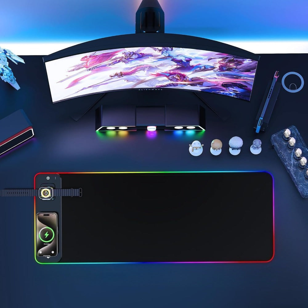 Wireless Charging RGB Mouse Pad Large LED Gaming Desk Mat, Multiple Color Switching, Anti-Slip Wear-Resistant Surface