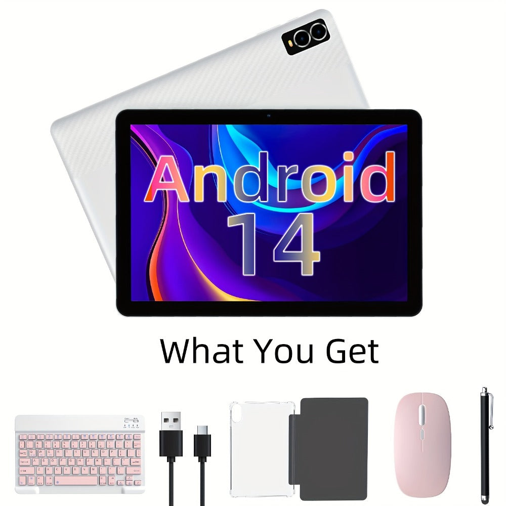 Android Tablet 10-Inch with Android 14, A523 Octa-Core, WiFi 6 and Tablet or Keyboard Options