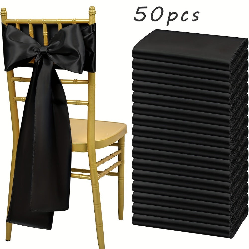 Satin Chair Sashes Bows 50pcs, 7x108 Inch Chair Waist Belt Bow Ties for Wedding Reception, Banquet