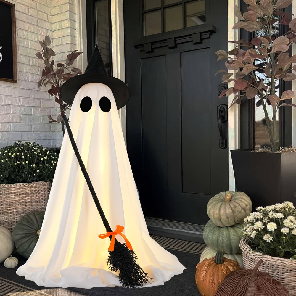 Halloween Ghost with Broom Outdoor Decoration, Eerie Spooky Ghost Ornament for Porch, Yard, Garden & Lawn