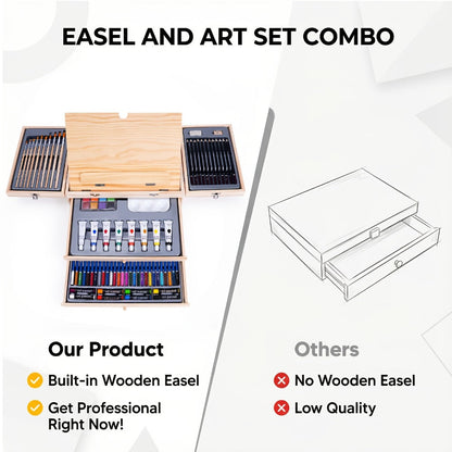 85-Piece Mixed-Media Art Set with Wooden Tabletop Easel, Paints, Pencils, Brushes and Paper Pads