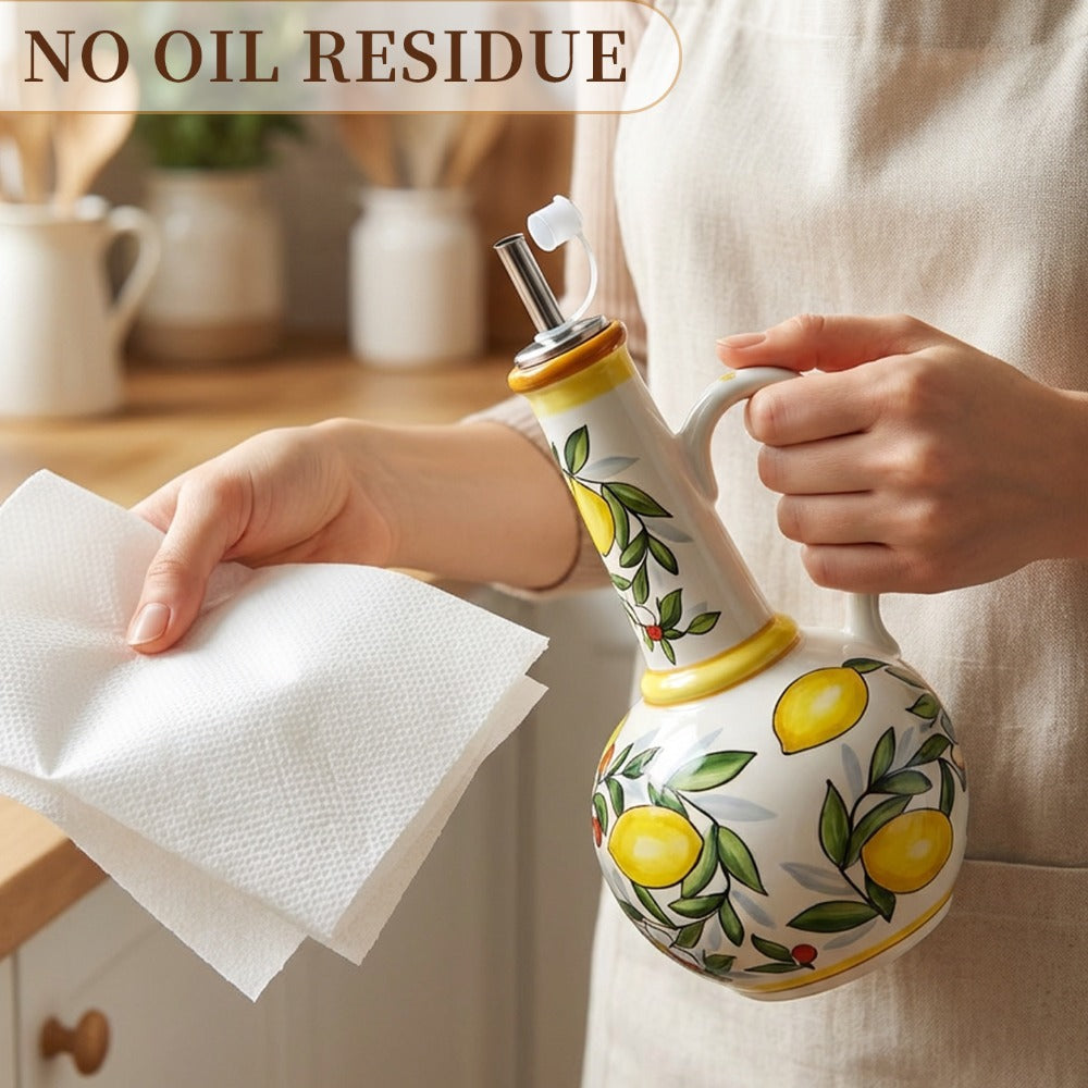 Ceramic Oil and Vinegar Dispenser Set Hand-Painted Underglaze Anti-Drip Leak-Proof Kitchen for Home Cooking, Dining and Outdoor Meals
