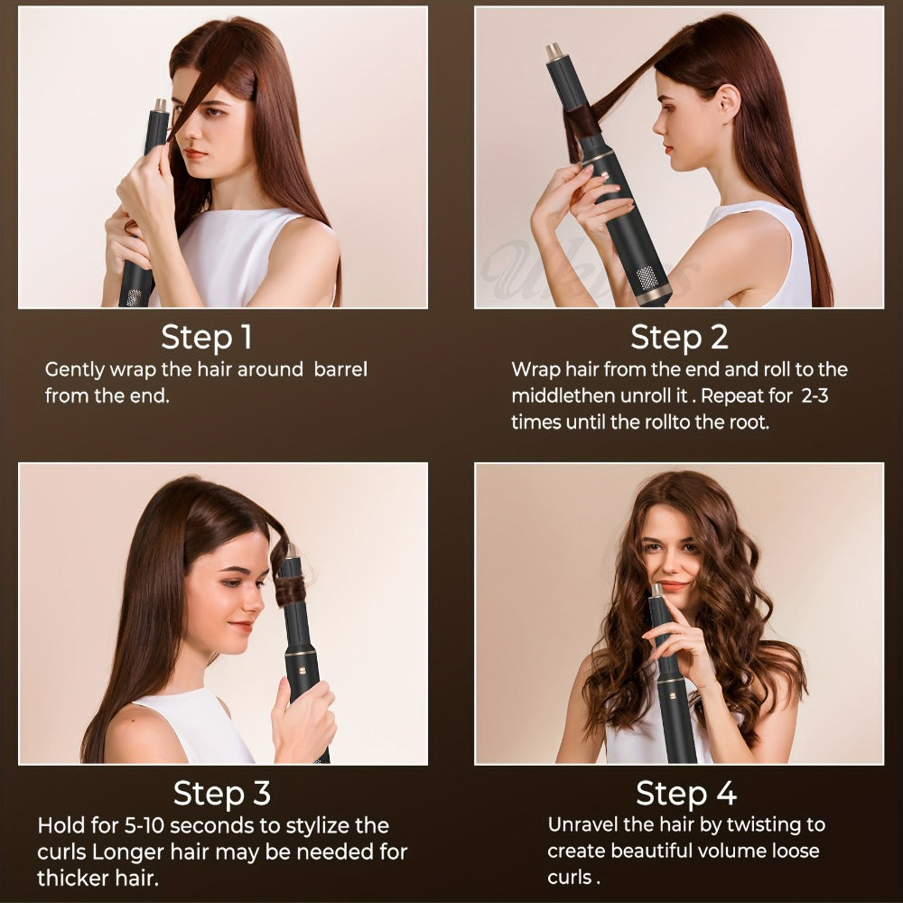 Hot Air Brush 5-in-1 Hair Dryer Brush with Round Barrel, Blow Dry, Curl, Straighten & Add Volume