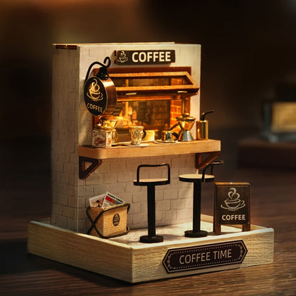 DIY Miniature Shop Dollhouse Kit with Dust Cover, Wooden Mini Store Assembly Set, 4 Themes Sakura Noodles Candy Atelier Coffee