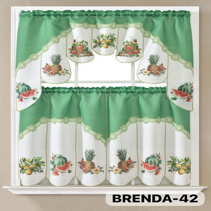 Kitchen Curtains 3 Piece Set Embroidered Satin Valance and Tiers – Rod Pocket Light Filtering Machine Washable 46 Colors