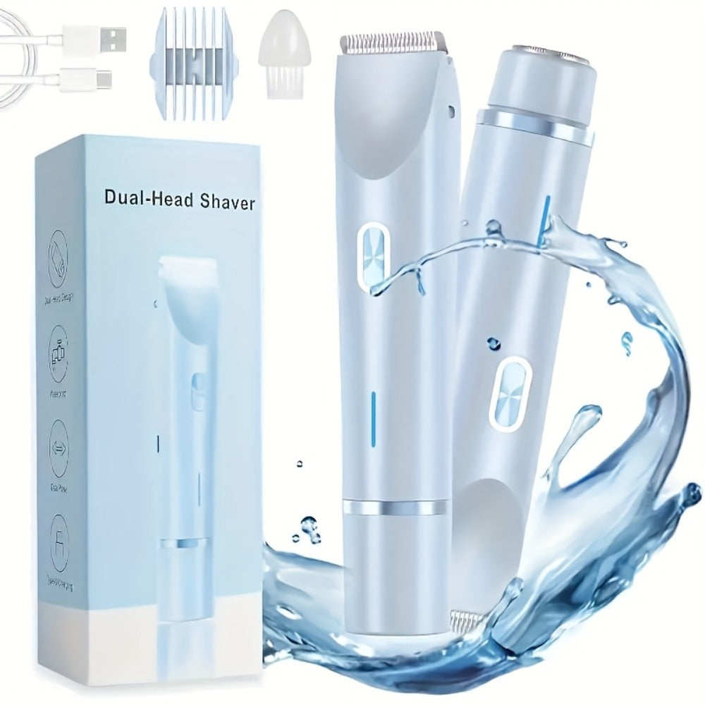 Bikini Trimmer Electric 2-in-1 Rechargeable Dual-Head Face Shaver for Women – Stainless Steel Blade USB Cordless Hair Remover for Bikini