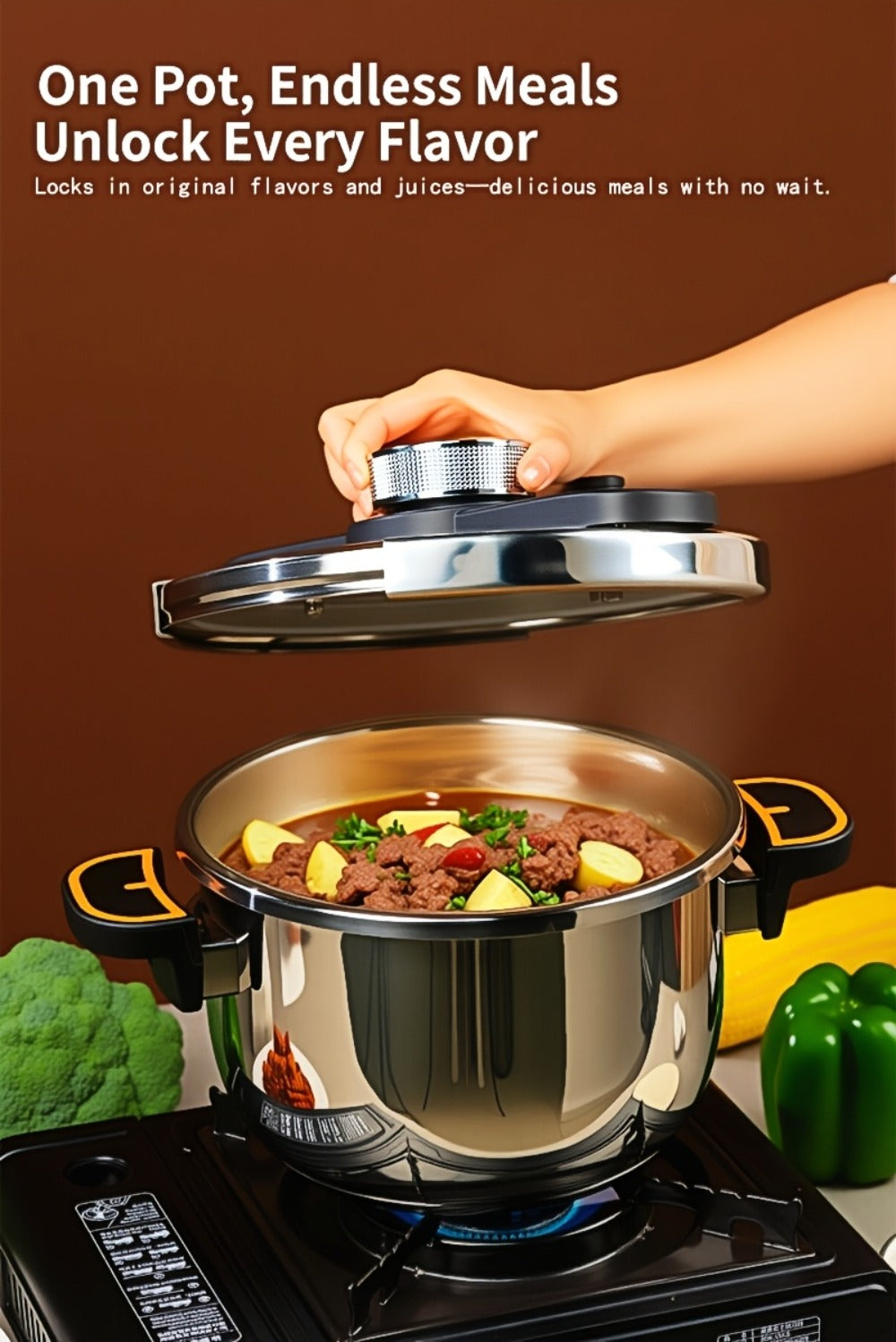 Pressure Cooker Stainless Steel with One-Twist Lock Lid, Induction & Gas Compatible Stew Pot in 1.32gal