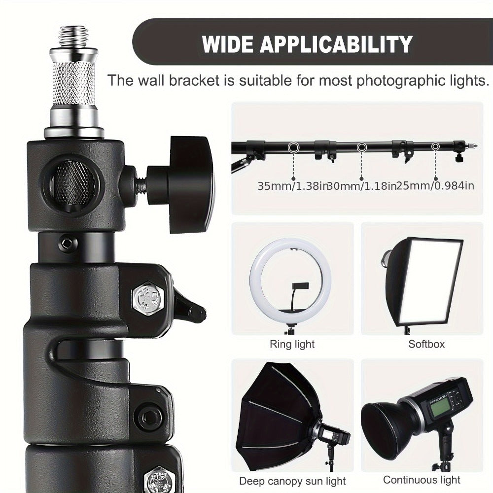 Wall-Mounted Ring Light with 45.7" Adjustable Boom Arm Stand, Alloy Triangle Wall Bracket for Photography Studio