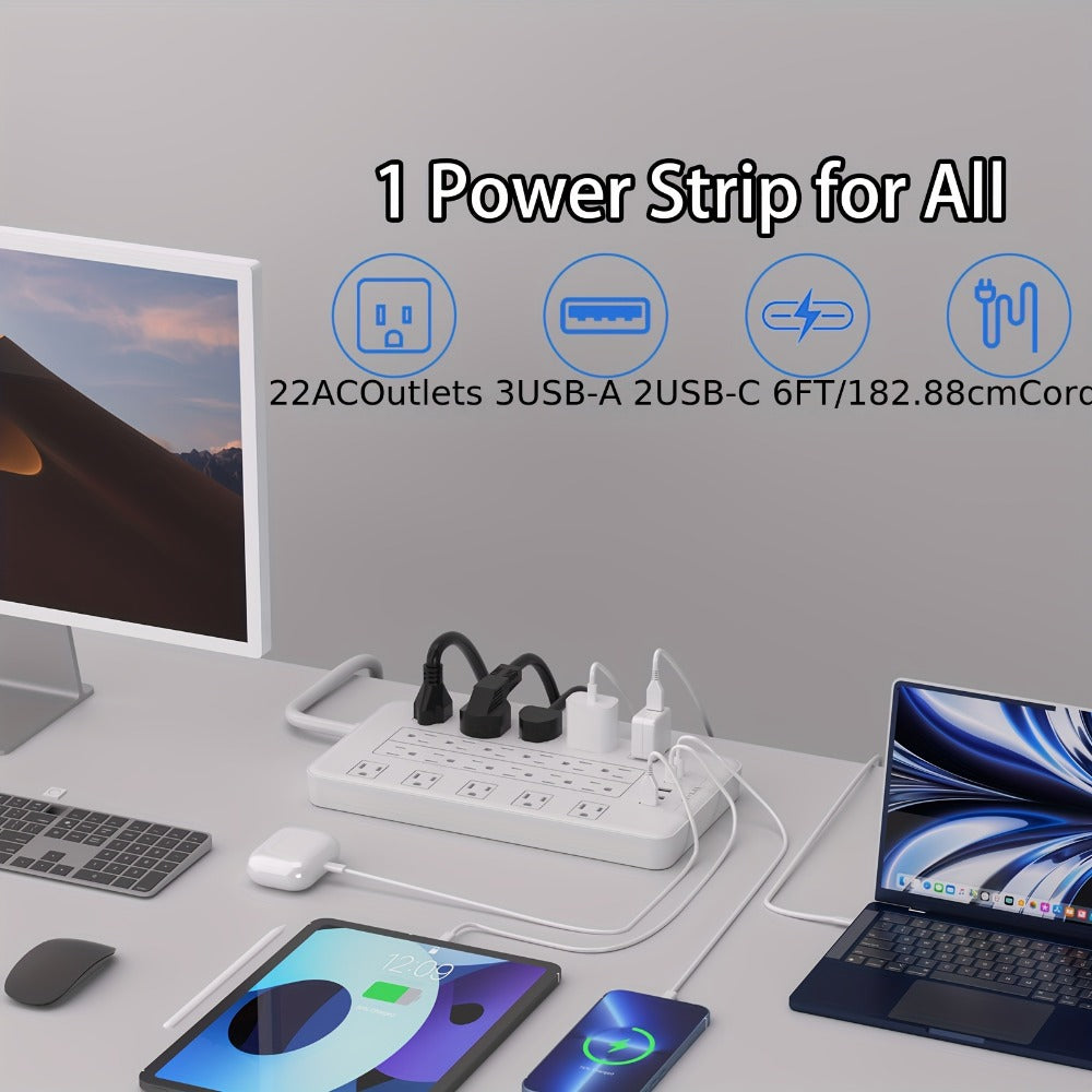 Surge Protector Power Strip with USB C Ports 22 AC Outlets 5 USB Ports - 6ft Flat Plug Extension for an Everyday Personal Care Routine