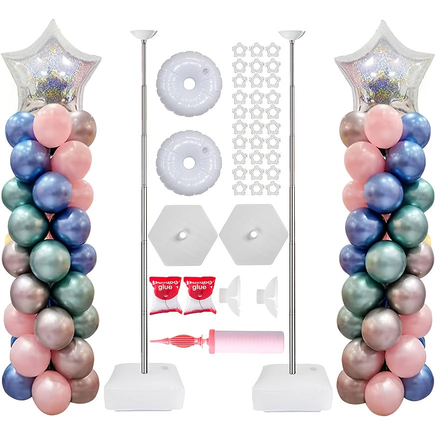 Party Decorations Two Balloon Column Stands with Adjustable 1.4–7.2ft Poles, Clips, Bases and Hand Pump