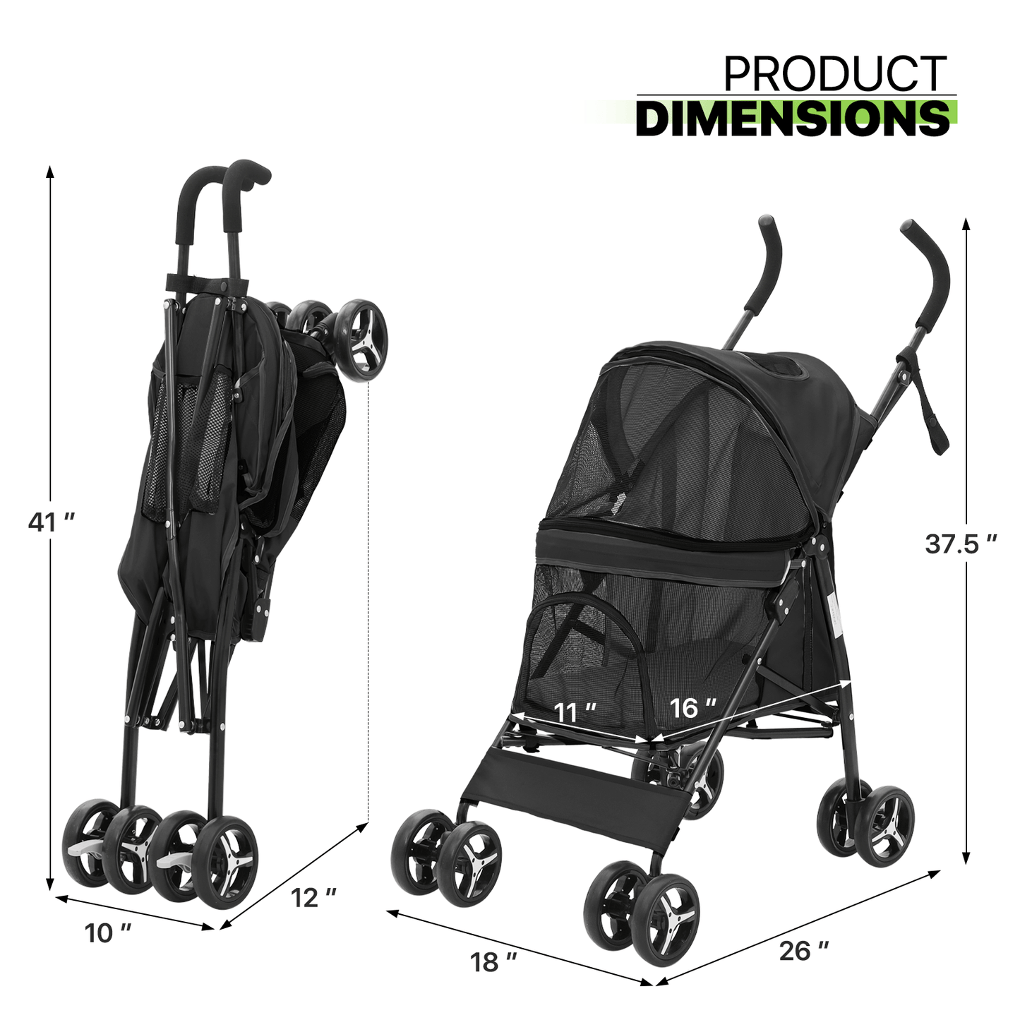 Pet Dog Cat Stroller with 4 Wheels – Foldable Jogger Pet Stroller for Small Medium Dogs & Cats up to 33 lbs, Breathable Mesh Windows