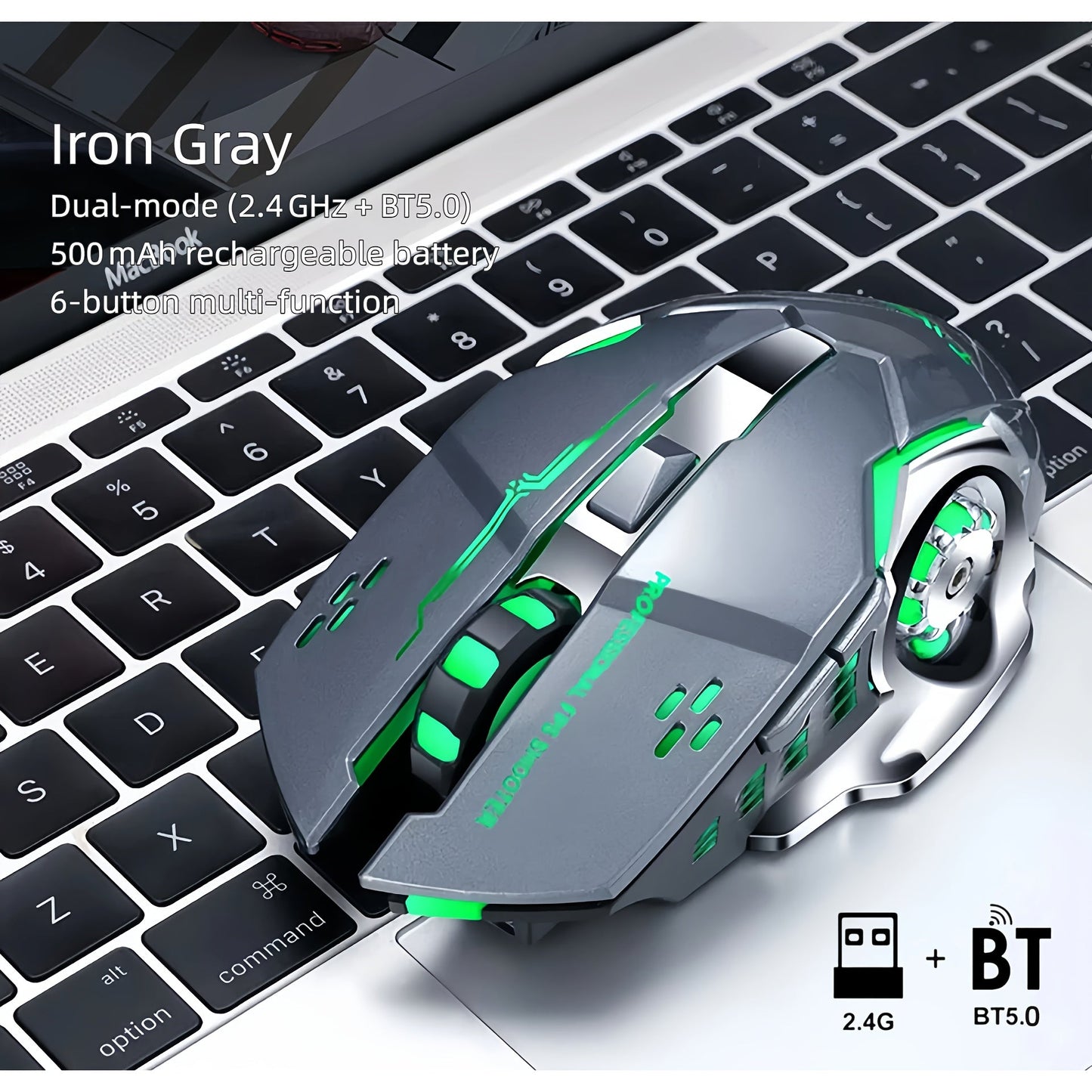 RGB Dual-Mode Wireless Gaming Mouse with Bluetooth 5.0, 2.4 GHz Receiver and Four Color Options