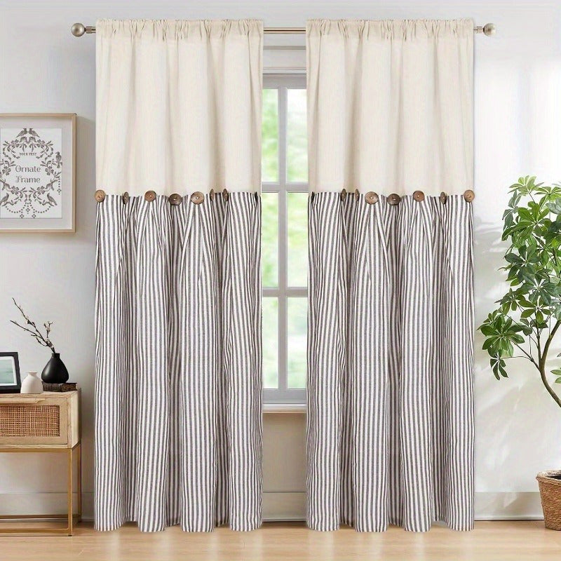Semi Sheer Curtains Bohemian Linen Cotton Patchwork Grommet Top Window Drapes for Bedroom Living Room Kitchen Bathroom Cafe