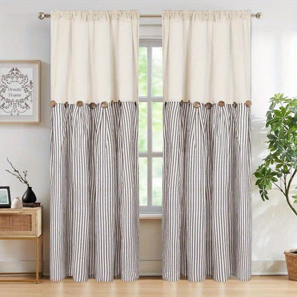 Semi Sheer Curtains Bohemian Linen Cotton Patchwork Grommet Top Window Drapes for Bedroom Living Room Kitchen Bathroom Cafe