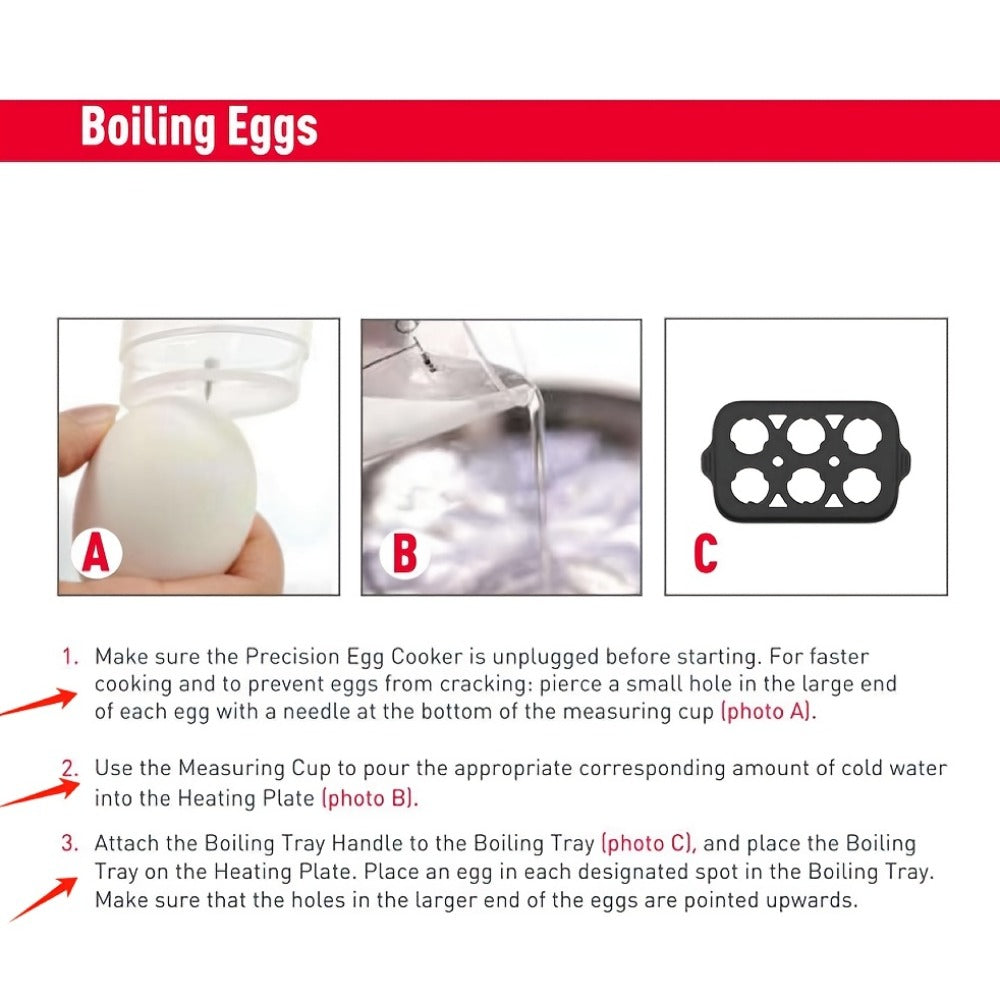 Electric Egg Cooker 6 Egg Rapid Stainless Steel 400W for Hard Boiled Poached Scrambled Eggs for Home Cooking, Dining and Outdoor Meals