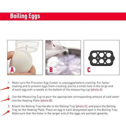 Electric Egg Cooker 6 Egg Rapid Stainless Steel 400W for Hard Boiled Poached Scrambled Eggs for Home Cooking, Dining and Outdoor Meals